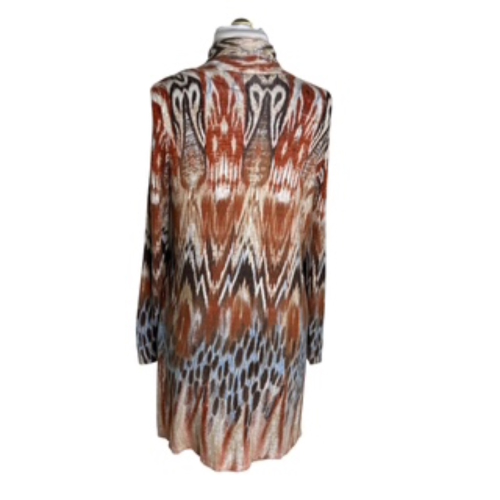 Chico's Tunic Length Multi-Colored Open Front Abstract Long Slv Cardigan Sz 2 - Picture 7 of 9